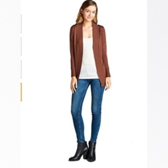 Basic Burgundy Open Style Pocket Cardigan - Picture 2 of 4